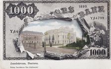Landskrona Theatre, Sweden, framed by a 1000 crowns note, c1900s(?)