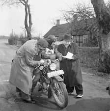 Landskrona Motorcycle Club having an orienteering competion, Sweden, 1951