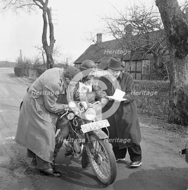 Landskrona Motorcycle Club having an orienteering competion, Sweden, 1951. Artist: Unknown