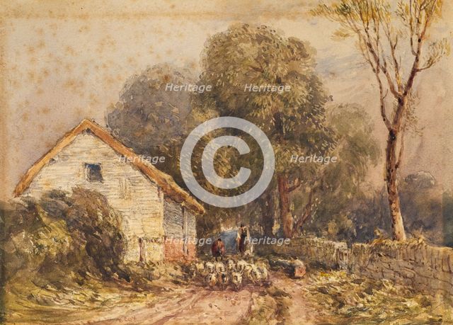 Lane Scene, With Flock of Sheep, 1834-37. Creator: David Cox the Elder.