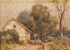Lane Scene, With Flock of Sheep, 1834-37. Creator: David Cox the Elder