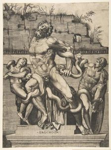 Laocoön and his sons being attacked by serpents, ca. 1515-27. Creator: Marco Dente