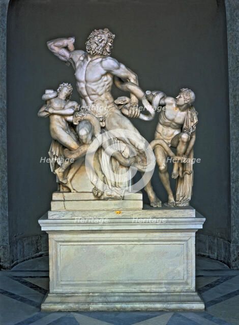 Laocoon. Sculptural group representing the Trojan priest and his two sons strangled by snakes..