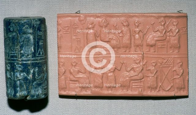 Lapis lazuli cylinder seal, from Ur, southern Iraq, c2600 BC. Artist: Unknown