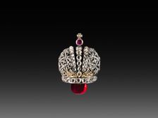 Lapis Lazuli Easter Egg (miniature crown surprise), late 1800s - early 1900s. Creator: Peter Carl Fabergé (Russian, 1846-1920), firm of