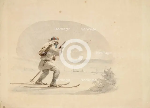 Laplander Skiing, 1850-1855. Creator: Karl Anders Ekman.