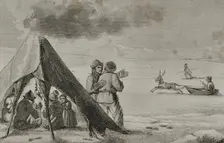 Laplanders in a tent, Lapland, 1839. Creator: Augustin François Lemaitre