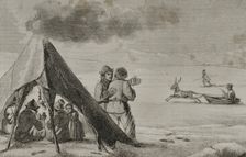 Laplanders in a tent, Lapland, 1839. Creator: Augustin François Lemaitre