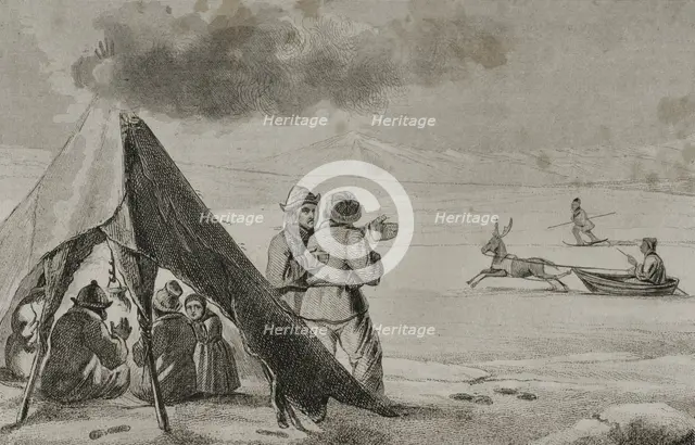 Laplanders in a tent, Lapland, 1839. Creator: Augustin François Lemaitre.