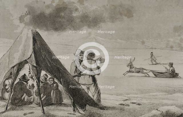 Laplanders in a tent, Lapland, 1839. Creator: Augustin François Lemaitre.