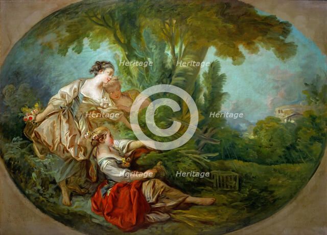 L'appeau, dit. L'appeau, dit l'oiseau pris dans les filets (The decoy bird, also called The bird cau Artist: Boucher, François (1703-1770)