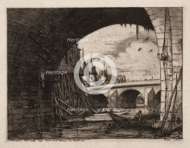 Larch du Pont Notre Dame, Paris, 1853. Creator: Charles Meryon (French, 1821-1868).