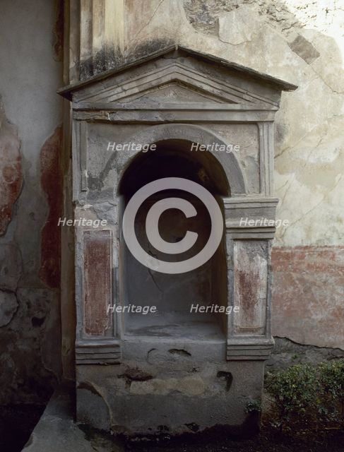 Lararium, House of the Tragic Poet, Pompeii, Italy, 2nd century BC.  Creator: LTL.