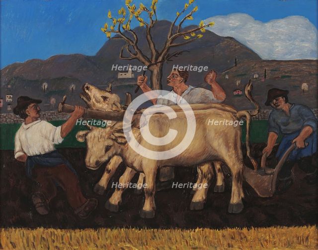 L'aratura (The Ploughing). Creator: Garbari, Tullio (1892-1931).