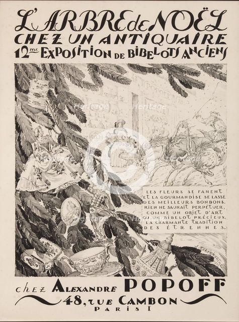 L'arbre de Noël chez un antiquaire, 12ème exposition chez Alexandre Popoff, 1933. Artist: Chekhonin, Sergei Vasilievich (1878-1936)