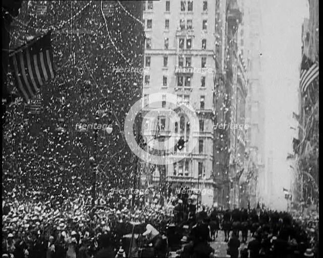 Large Crowd Gathering with American Flag in the Foreground, 1933. Creator: British Pathe Ltd.