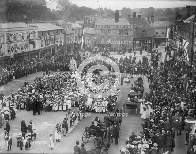 Large crowd in the Market Place to welcome Prince and Princess of Wales, Wantage, Oxfordshire,1898. Creator: Henry Taunt.