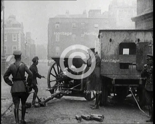 Large Artillery Gun Being Fired in Dublin, 1922. Creator: British Pathe Ltd.