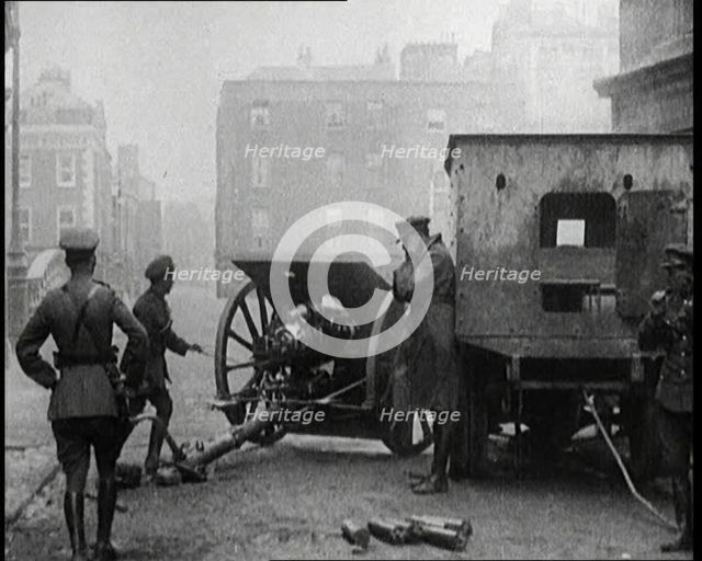 Large Artillery Gun Being Fired in Dublin, 1922. Creator: British Pathe Ltd.