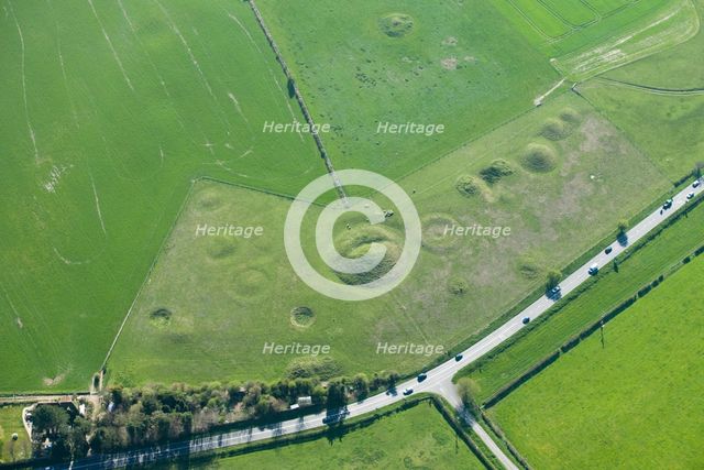 Large Bronze Age round barrow cemetery earthwork, Winterbourne Poor Lot, Dorset, 2015. Creator: Historic England Staff Photographer.