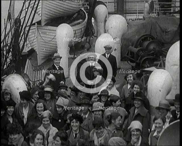 Large Group of Mostly Women On board a Large Ship. They Are Emigrating, 1920. Creator: British Pathe Ltd.