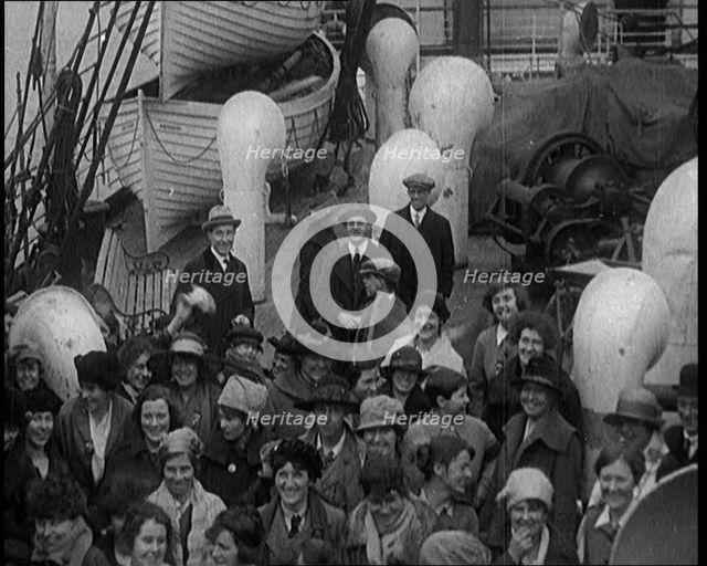 Large Group of Mostly Women On board a Large Ship. They Are Emigrating, 1920. Creator: British Pathe Ltd.
