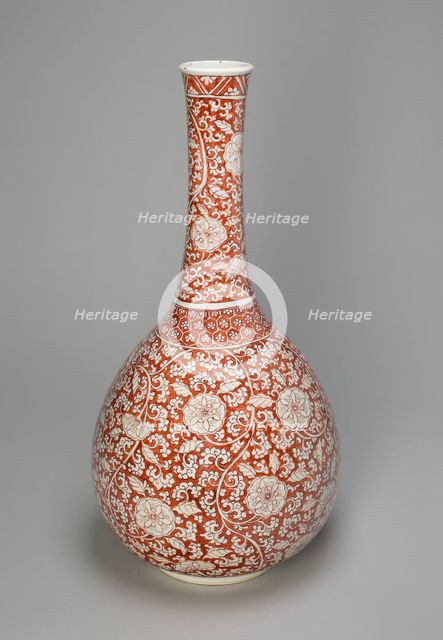 Large Export Copper-Red 'Floral' Bottle Vase, Qing dynasty (1644-1911). Creator: Unknown.