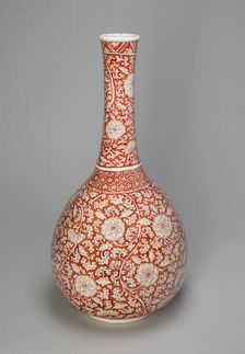 Large Export Copper-Red Floral Bottle Vase, Qing dynasty (1644-1911). Creator: Unknown