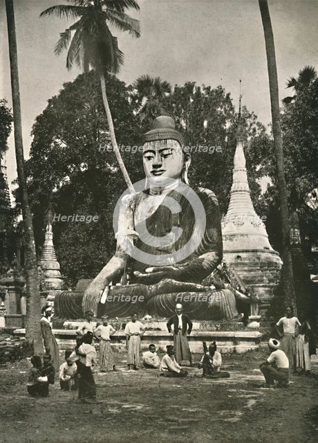 'Large Figure of Buddha on Shwe Dagon Platform, Rangoon', 1900. Creator: Unknown.