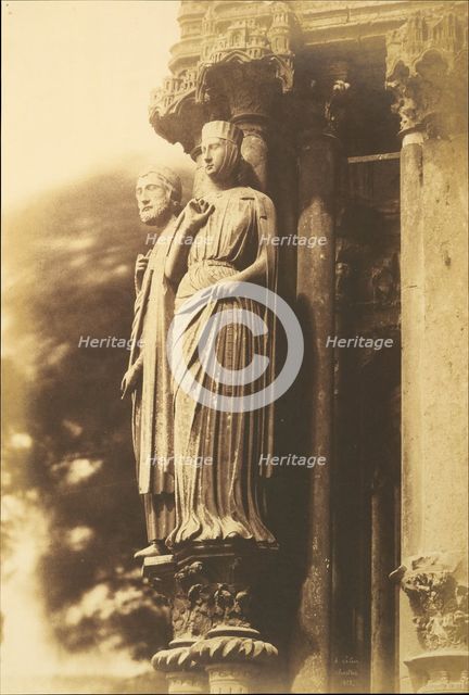 [Large Figures on the North Porch, Chartres Cathedral], 1852. Creator: Henri Le Secq.