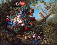Large floral still life with birds, 1799. Creator: Johann Baptist Drechsler