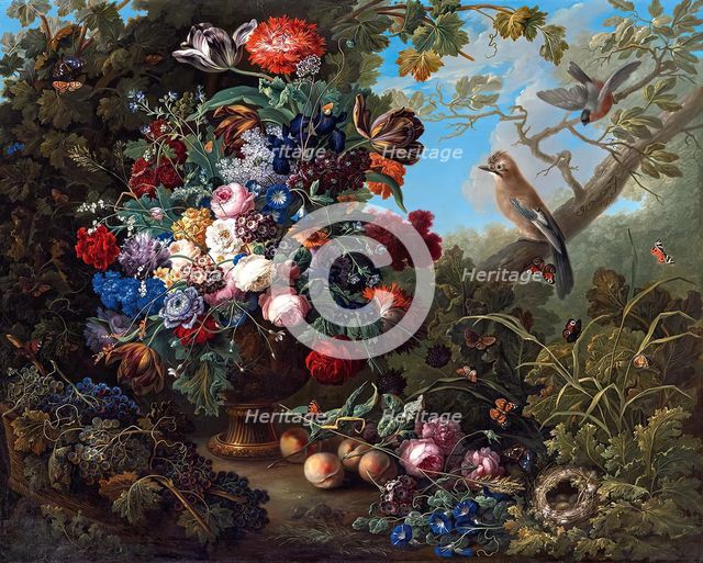 Large floral still life with birds, 1799. Creator: Johann Baptist Drechsler.