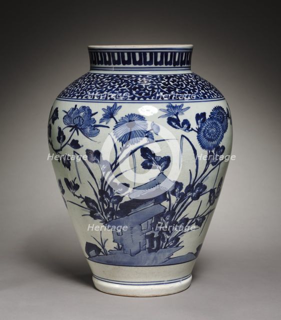 Large Jar with Peonies and Chrysanthemums, late 17th century. Creator: Unknown.