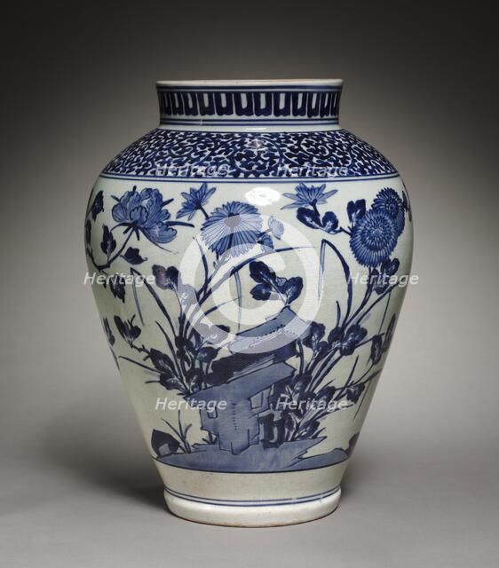 Large Jar with Peonies and Chrysanthemums, late 17th century. Creator: Unknown.