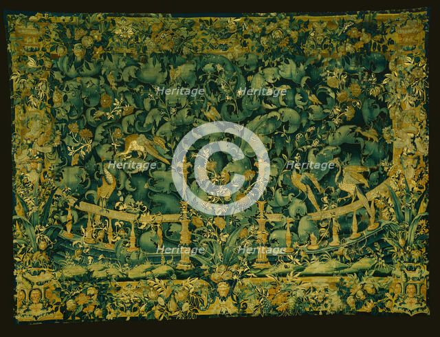 Large Leaf Verdure with Balustrade and Birds, Southern Netherlands, 1550/75. Creator: Unknown.