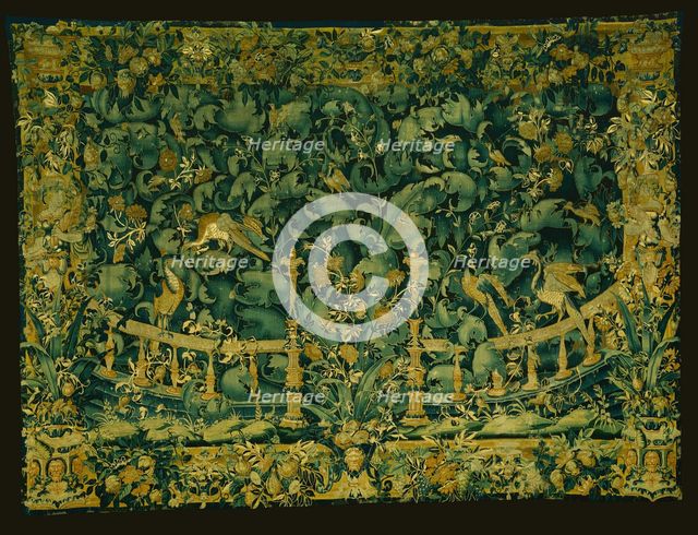 Large Leaf Verdure with Balustrade and Birds, Southern Netherlands, 1550/75. Creator: Unknown.