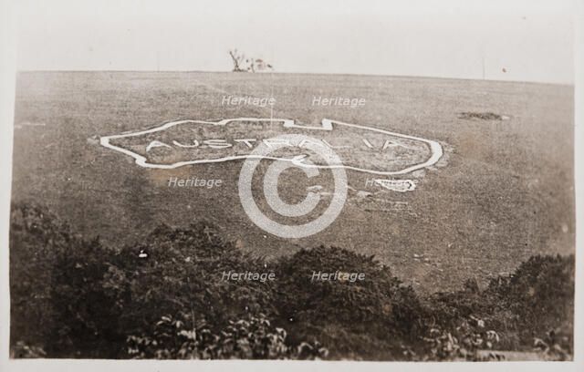 Large map of Australia carved into the chalk downs at Hurdcott Camp (Compton Chamberlayne), c1917. Creator: Murphy.