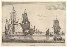 Large Sailing Vessel and Rowing Boat, 17th century. Creator: Reinier Zeeman