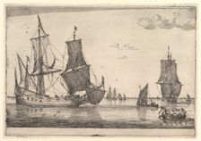 Large Sailing Vessel and Rowing Boat, 17th century. Creator: Reinier Zeeman