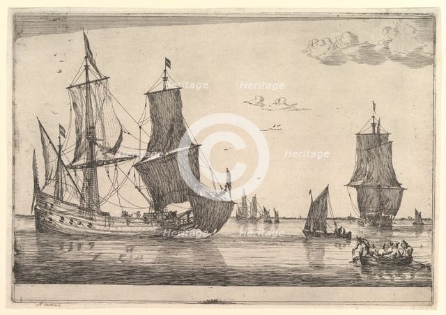 Large Sailing Vessel and Rowing Boat, 17th century. Creator: Reinier Zeeman.