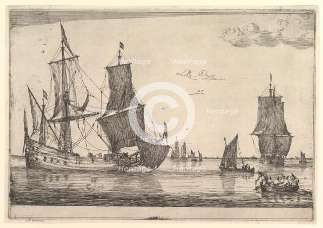 Large Sailing Vessel and Rowing Boat, 17th century. Creator: Reinier Zeeman.