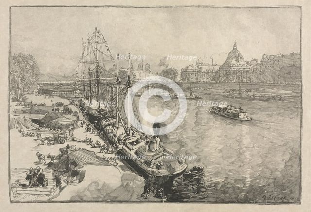 [Large Steamer Ship at Dock, Paris]. Creator: Auguste Louis Lepère (French, 1849-1918).