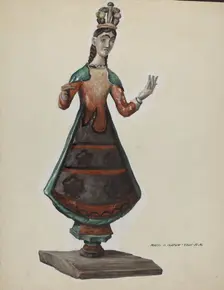 Large Painted Wooden Saint-Virgin Mary, c. 1937. Creator: Majel G. Claflin