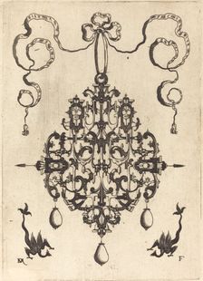 Large Pendant, Two Fantasy Creatures with Long Tails at Bottom, 1596. Creator: Daniel Mignot