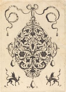 Large Pendant, Upright Oval with Floral Ornament, 1596. Creator: Daniel Mignot