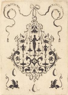 Large Pendant, Victory Flanked by Two Herms at Centre, 1596. Creator: Daniel Mignot