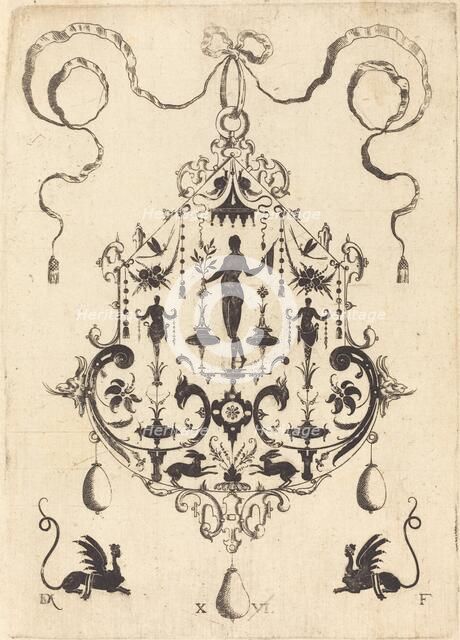 Large Pendant, Victory Flanked by Two Herms at Centre, 1596. Creator: Daniel Mignot.