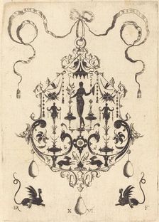 Large Pendant, Victory Flanked by Two Herms at Centre, 1596. Creator: Daniel Mignot