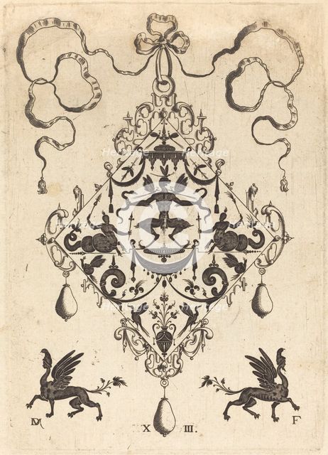 Large Pendant, Winged Fantasy Creature Holding Two Snakes, 1596. Creator: Daniel Mignot.