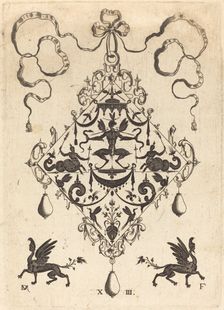 Large Pendant, Winged Fantasy Creature Holding Two Snakes, 1596. Creator: Daniel Mignot
